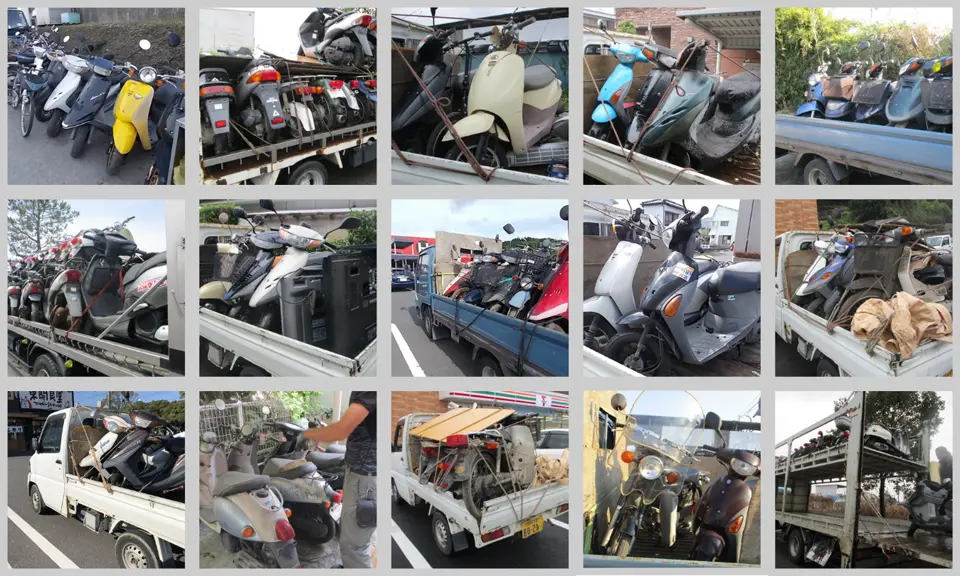 無料回収バイクの一例です。スーパーカブ、モンキー、ズーカー、ビーノ、ジョグ、タクト、ヤマハ原付・スズキ原付・ヤマハ原付・ホンダ原付などなどを無料回収処分しています。